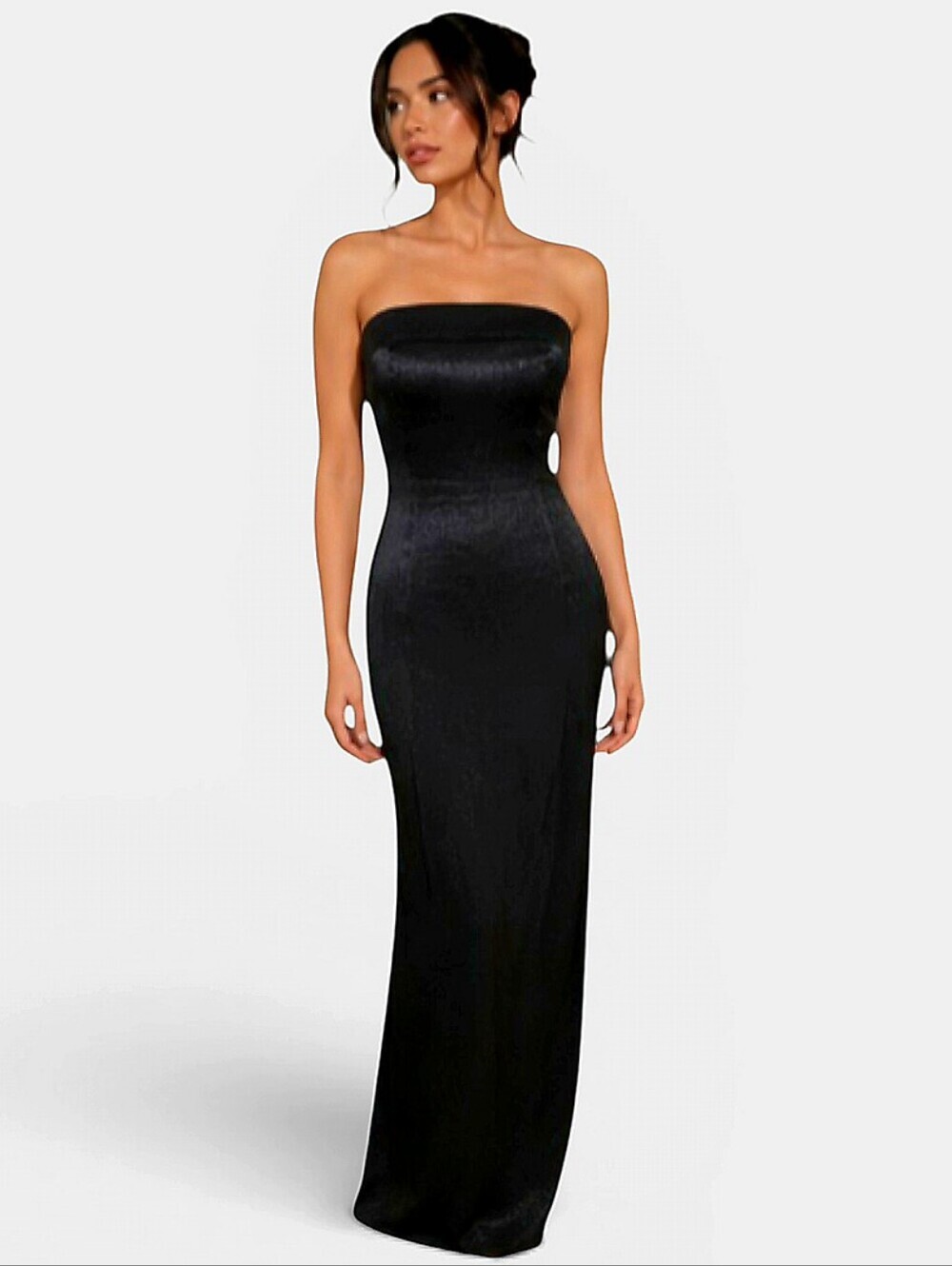 Vintage RAMPAGE Nylon Sheen Bodycon Strapless Maxi Dress In Black. Size Small